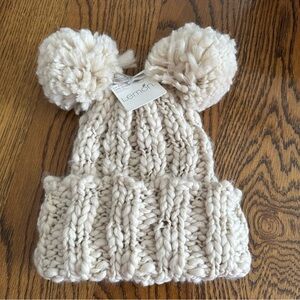 Lemon Double Pom Pom Critter Beanie Crochet Knit‎ Hat | Cream